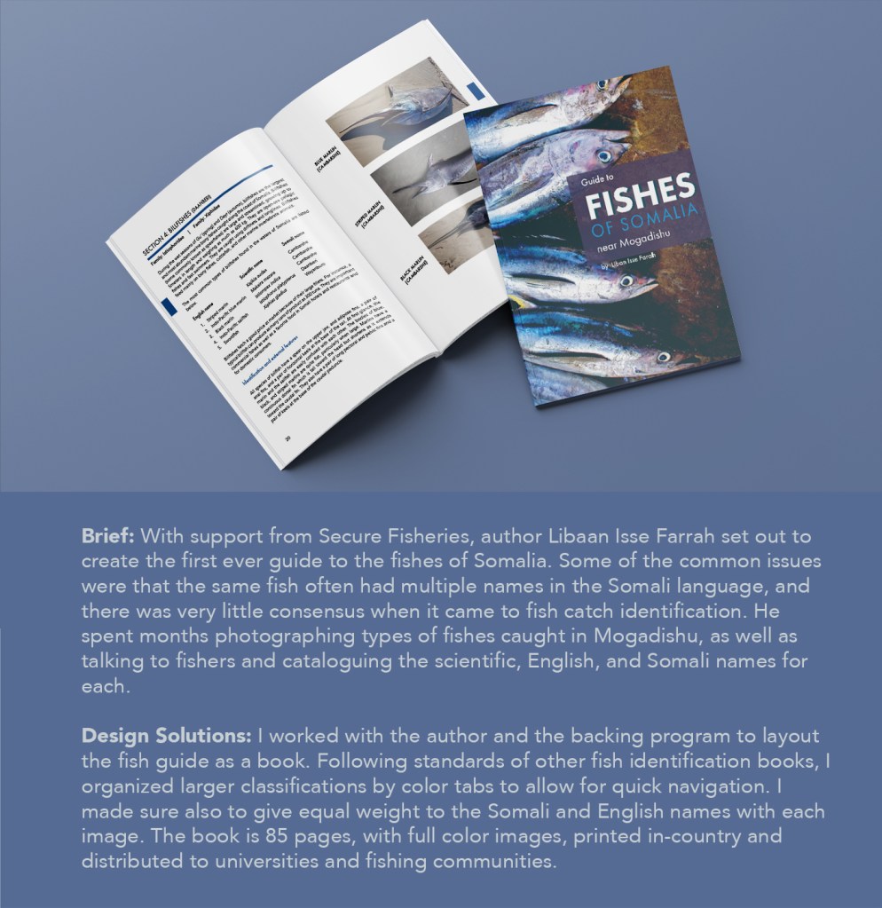 Overview text and imagery from Fish Identification Guide Book. Somali Fishes Tuna featured on cover